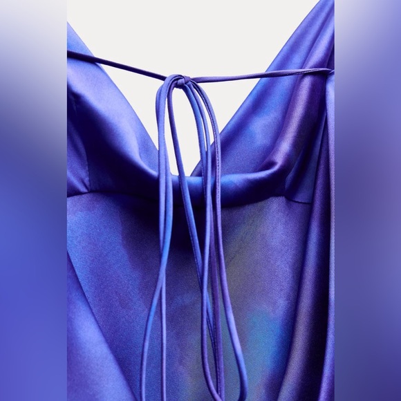 Zara dress maxi long open back satin effect blue bodycon wedding party cocktail - Picture 15 of 16